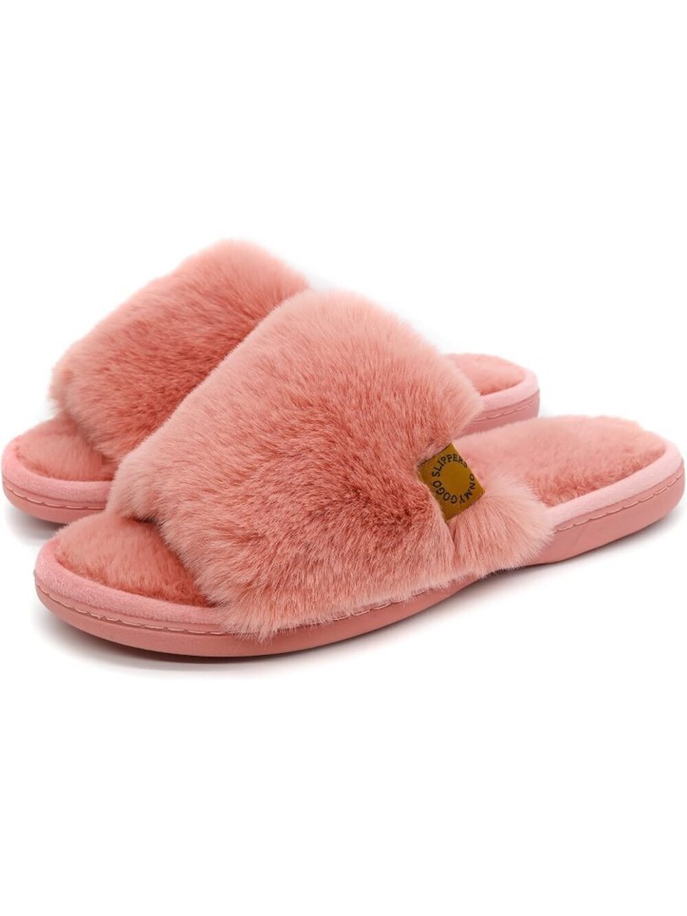 Women's Pink Salmon Indoor Memory Foam Faux Fur Nonslip Open Toe Slipper Shoes